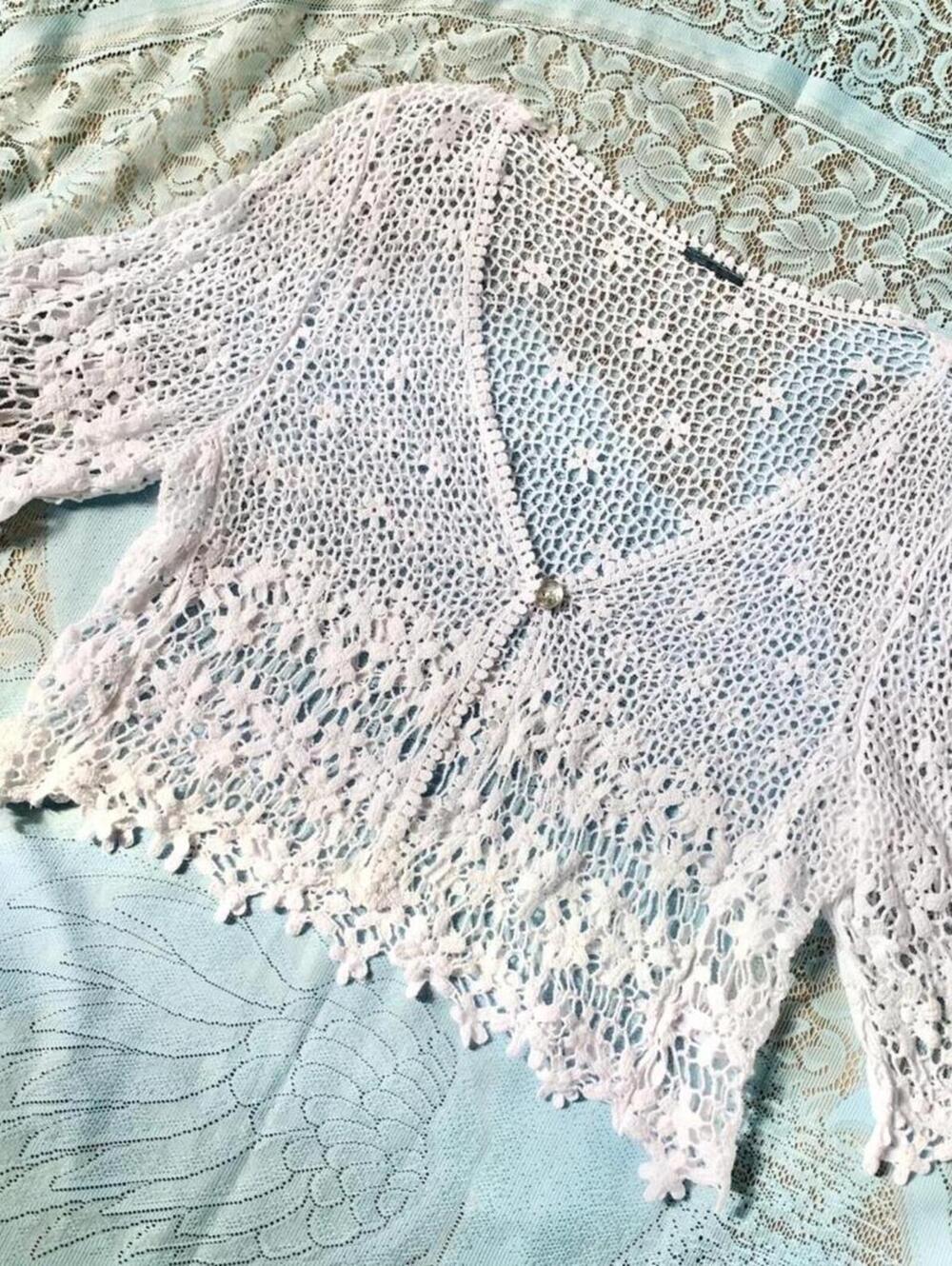 Fairycore daisy floral mesh knit cottage coastal layering cardigan with